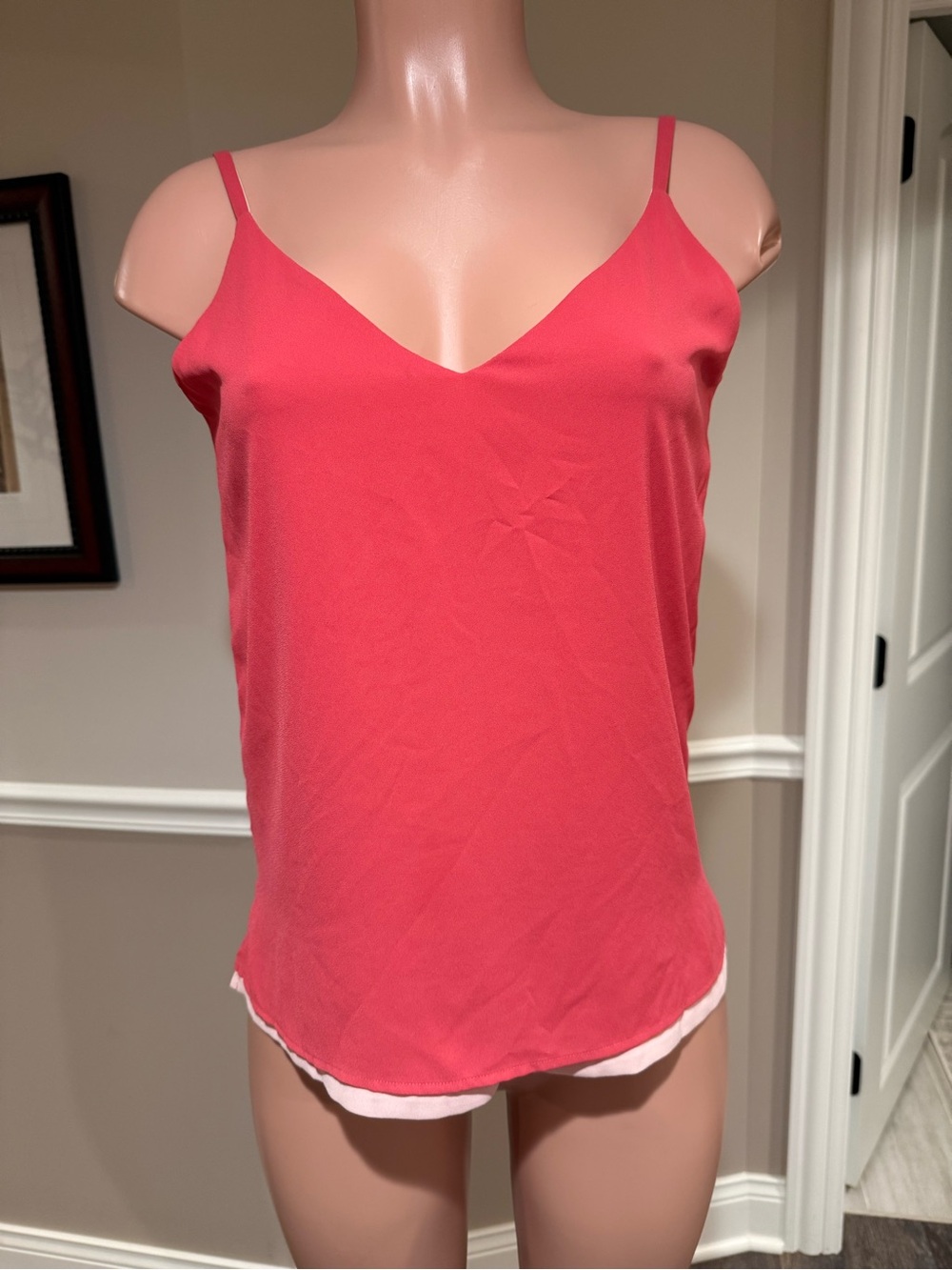 White House Black Market Coral Pink V-Neck Spaghetti Strap Cami